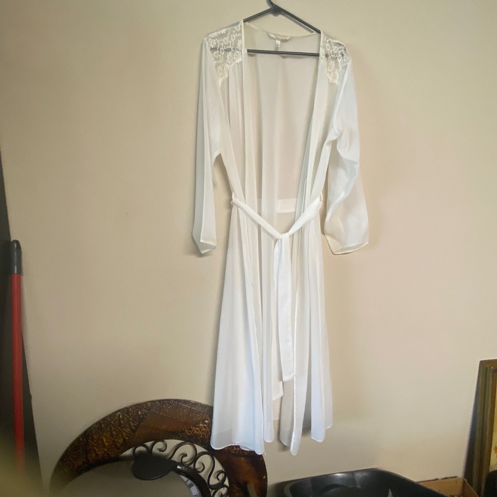 Vintage Intima Bella Donna Sheer White Lace Shoulder Robe Size L/XL  Grannycore